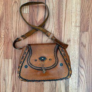 Vintage Hand Tooled Hand Leather Purse Brown BoHo 70’s